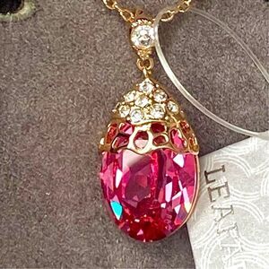 Leafael Pink Teardrop Pendant Necklace 18" Austrian Crystal Wedding